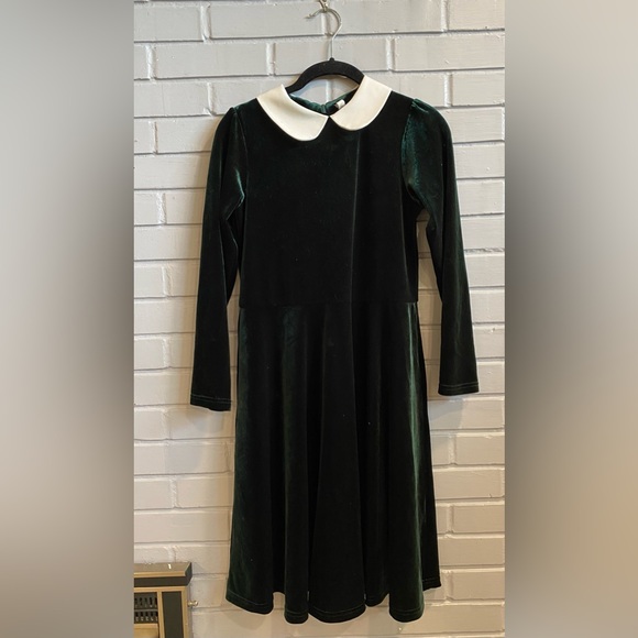 Girls Ava & Lu Hunter Green Velour Dress - Picture 1 of 5